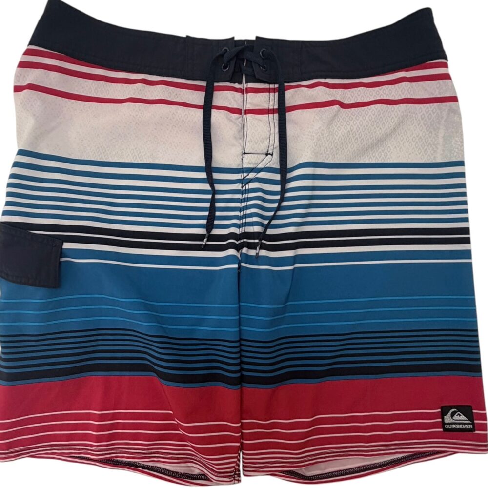 Quiksilver Swimwear Men's 38 red, white, and blue striped